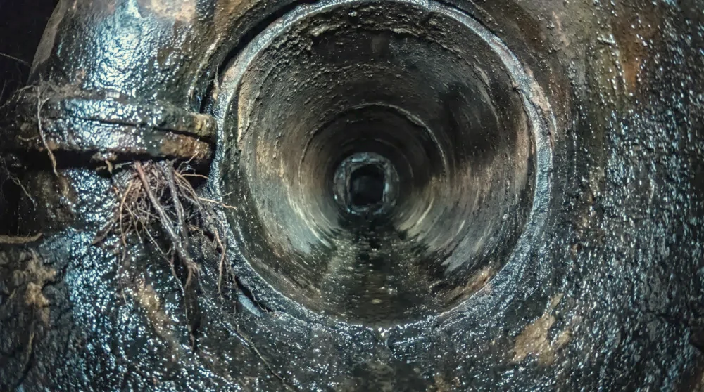 Generated illustration of buildup and roots in a pipe